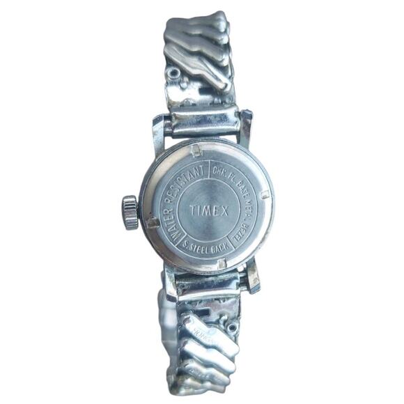 Vintage Timex Women's 17 Jewels Mechanical Wind Up Watch Silver Tone Flex Band - Picture 7 of 8